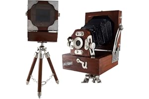 ANTIQUE VIBES Vintage Style Camera on Wooden Tripod Stand, Retro Old Film Photography Model Replica, Table & Desk Collectible Decor, for Collectors