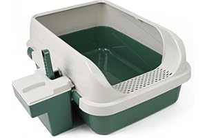 DIVCHI Cat Litter Tray Box, Litter Box, Plastic Cat Open Top Litter Tray with Scoop and Scoop Box Kitten Detachable Rim Easy Cleaning, 57.2 x 41.5 x 24.3cm