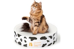 HAPPY & POLLY Happy&Polly Round Cat Scratcher Cardboard Bed - Double-Sided Scratching Pad for Indoor Cats, Furniture Protector, Scratch Deterrent - White