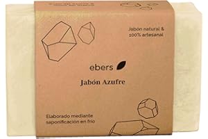 Ebers Jabón de Azufre Natural en Pastilla 100 g | Jabón Artesanal para Piel Grasa, Puntos Negros y Acné | Cara y Cuerpo | Exfoliante y Antiacné | Vegano, artesanal y sin Conservantes