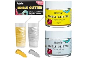 Roizefar glitter commestibili per bevande - 2 colori x 10g, glitter per torte senza sapore, decorazioni per torte commestibili vegane, coloranti in polvere per cupcake, cioccolatini, cocktail