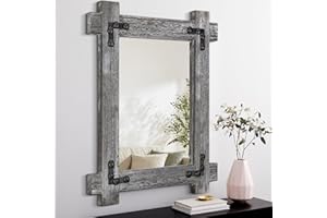 LZUSO Mirror for Wall Farmhouse Wooden Frame Rectangular Wall Mirrors Rustic Vintage Hanging Mirror for Living Room Bathroom Bedroom Entryway Room Decor White