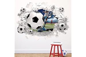 HPNIUB 3D Fussball Wandtattoo,Durchbruch Wandaufkleber für Kinderzimmer Jungen, 70×55CM,Bunte Fußball Wandbild,Wandtattoo Junge Teenager,Videospiel Wandstikcer für Schlafzimmer Deko Geschenk