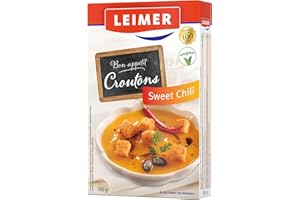 ‎LEIMER LEIMER Croutons Sweet Chili 100 g - Zart geröstet, mit Gewürzen verfeinert, aus frisch gebackenem Weißbrot, perfekt für Salate, Suppen, Knabbergebäck - Vegan (1 x 100g)