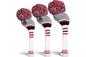 FINGER TEN DITA TEN Golf Head Covers Woods Driver Fairway Hybrid 3 pezzi, Golf Headcover Pom maglia numero 1 3 5 per uomini donne bambini anti-rughe lavabile morbido portatile colore blu rosso (multicolore)