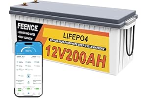 ‎FEENCE 12 V 200 Ah LiFePO4-Batterie mit Bluetooth, 200 A BMS, bis zu 15.000 Zyklen, Deep-Cycle-Lithiumbatterie, max. 2560 Wh für Wohnmobile, Boote, Elektromotoren, Solaranlagen, Camping, Autobatterie