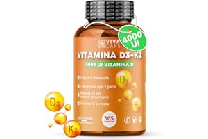 VIVACAPS Vitamina d3 k2 mk7 vegana alto dosaggio 365 Micro compresse, Vitamina d3 4000 ui e 200 mcg di Menachinone per sistema immunitario, ossa e denti - Made in italy