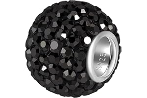 Andante-Stones 925 Sterling Silber Kristall Glitzer Bead Charm SCHWARZ als Kettenanhänger oder Element für Bettelarmbänder + Organzasäckchen