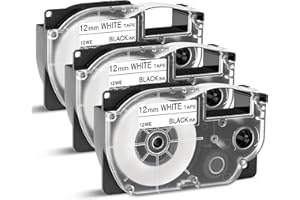 Markurlife Nastro compatibile Casio XR-12WE XR-12WE1 per etichetta EZ-Label Printer Casio KL-60 KL-100e KL-120 KL-160 KL-200 KL-300 KL-750 KL-hd1 KL-8100 (3 pezzi, 12 mm x 8 m, nero su bianco)