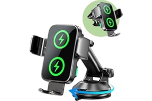 GuMosh Cargador Inalámbrico Coche de 15W [Doble Bobinas], [Sujeción Automática] 360° Rotación Soporte Movil Cargador, Carga Rápida Coche para iPhone 16/15/14/13/12/11, Samsung S25/24/23/S22