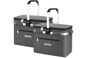 ‎PYNHOKLM Pynhoklm 30L Einkaufskorb Kühlkorb Kühltasche Faltbar Picknicktasche Gross Isoliert Picknickkorb Thermotasche Tragekorb Performance Einkaufstasche mit Alurahmen -Ideal für den Einkauf im Sommer