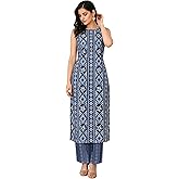 Pinkmint Women’s Pure Cambric Cotton Kurta Set | Sleeveless Printed Kurta with Pant | Summer Wear Co-Ord Set | Plus Casual
