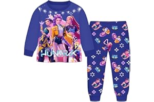 RWIOKS Ensemble 2 pièces Pyjama pour Garçons et Filles Huntrix/X T-Shirt et Pantalon Tenue Rumi Mira Zoey pour Enfants pour Halloween Carnaval Fête