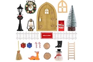 EIKEJI Wichteltür Komplettset, 24 PCS Zubehör Set, Miniatur Wichtel Tür Weihnachten, Weihnachtswichtel für Kinder, mit Rentier,Weihnachtsdeko Elfentür