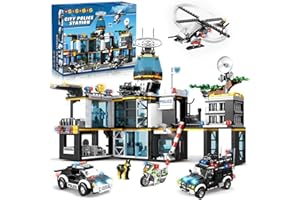 HOGOKIDS City Polizia, set di giocattoli con elicottero, moto e auto della polizia, 1261 pezzi, set di giocattoli da costruzione, regalo per bambini, ragazzi, ragazze, età 8, 9, 10, 11, 12+