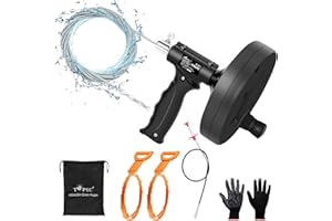 Topec 6 in 1 Snake Drain Auger 7.62M, Professional Sink Snake Hair Clog Remover Heavy Duty Pipe Snake for Bathtub Drain, Bathroom Sink, Kitchen and Shower, Snake Drain Cleaner with Gloves