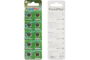 PoundMax® – Lot de 10 Piles Bouton alcalines AG13 LR44 1,5 V