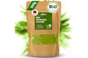 RheinNatur Bio Moringa pulver 500 g – 100 % organiskt moringpulver – rik på vitaminer, mineraler och antioxidanter, perfekt s