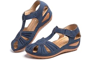 Hitmars Sandalias Mujer Cuña Comodas Mules Planas Sandalia Cerrada con Pulsera Tacon Casual Zapatos de Playa Retro Negras 35-43 EU