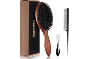 BESTOOL Cepillo de Pelo de cerdas de jabalí para Mujeres, Hombres y niños, con Palas de haya para Cabello Fino y Fino, Mejora la Textura del Cabello (haya)