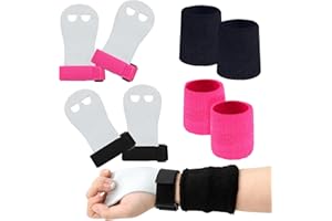 ZYNERY 2 Paires Gants de Gym + 2 Paires Poignets de Sport, Protecteur Paume de Gym, Enfants Adultes Cuir Poignées pour Haltérophilie/Gymnastique/Crossfit/Sports Traction