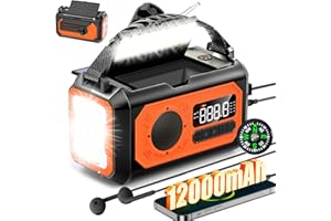 Wholede 12000mAh Radio Manovella, Am/FM Radio Portatile di Emergenza con Caricabatterie per Cellulare Radios Solare Kit di Emergenza Dinamo con Torcia SOS Allarme per Campeggio, Ourdoor