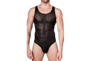 AIEOE Body à rayures pour homme - Sans manches - Transparent - Compression - Léger - Maillot de corps