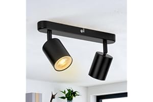 wowatt 2 Way Ceiling Spotlight GU10 Rotatable LED Ceiling Light Fitting Black, Modern Spotlight Ceiling Bar Indoor Industrial Wall Spot Light Metal for Kitchen Bedroom Hallway, Bulb Not Included