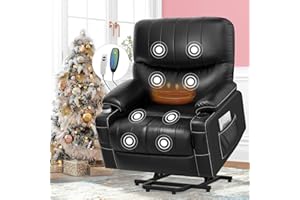 SQUEBILIFE Recliner Armchair Electric Recliner Chair with Massage & Heat, Extended Footrest, Oversized Riser Reclining Chairs Lift Chair Lounge Sofa with Type C+USB Dual Drink Holders Side Pockets