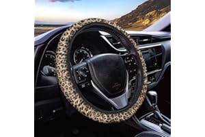 Wanyint Leopard Animal Print Auto Car Steering Wheel Cover Universal 15 inch Anti-Slip Wheel Protector for Women Men