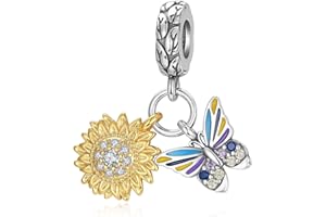 LNQOBU Charms ze srebra wysokiej próby 925 do bransoletek i naszyjników, koralik modułowy z motylem, muzyką, biżuteria na prezent dla kobiet i dziewcząt