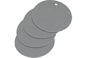 Uootach 4 Stück Silikon Topf Untersetzer, Rutschfester Untersetzer aus Silikon, Runde Topflappen Langlebig, wasserdicht und rutschfest Geeignet für Töpfe, Teekannenund Schüsseln(Grau)