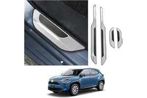 [Lot de 4] CDEFG Compatible avec Toyota Yaris/Yaris Cross/Corolla Cross 2021-2024 2025 Protection de Seuil Porte Plaques en Acier Inoxydable et Plastique pour Extérieur Voiture Accessoire