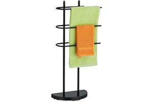 Relaxdays Piantana Portasciugamani, Autoportante, 3 Bracci in Ferro, HLP: 83x39x18 cm, Appendi Asciugamani Bagno, Nero