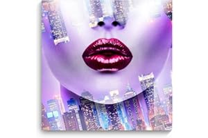 FEEBY FRAMES Feeby Impression Sur Toile Femme Ville 50x50 cm Tableaux Tableau Mural Image Moderne Photo Décoration Murale Artistique Photographie Design Chambre Salon Cuisine Violet Rose Rouge