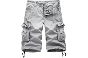 Buetory Men's Casual Cargo Hiking Shorts Elastic Waist Outdoor Comfy Workout Shorts Big&Tall Cotton Twill Summer Beach Shorts
