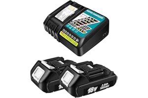 VOLT1799 Cargador de Repuesto Makita 6.5A DC18RC y 2 Piezas BL1820B 18V 2Ah, Batería para BL1850B BL1860 BL1850 BL1845 BL1840B BL1840 BL1835 BL1830B BL1830