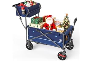 ‎EVER ADVANCED EVER ADVANCED Bollerwagen faltbar schieben&ziehen mit Bremse Einkaufskorb Getränkhalter Seitentasche Handwagen klappbar Strandwagen bis 120kg Faltwagen Transportwagen für Camping