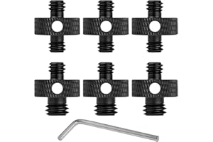 Rigych 1/4" Male to 1/4" Male & 1/4" Male to 3/8" Male Tripod Threaded Screw Adapter w/ Hole for Camera Tripod Light Stand DSLR Shoulder Camera Cage, Equipped with Hex-L Wrench 7 Pcs Set (Black)