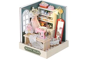Cuteroom DIY Mini Dollhouse Juego de Muebles de Madera, caseta Hecha a Mano, pequeña casa con Caja de música, para Construir Juguetes y Regalos de cumpleaños (Beatific Atelier)
