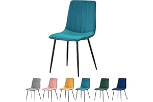 MOF Dining Chair, Velvet Dining Chairs with Padded Seat and Backrest, Sturdy Metal Legs - Accent Chair for Kitchen, Dining Room, Living Room or Home Office (Teal Stripe)