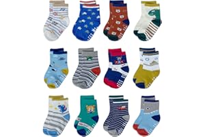 YANWANG 12 par antypoślizgowych bawełnianych skarpet z uchwytem dla maluchów chłopców dziewcząt