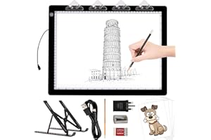 TOHETO A3 Light Pad with Foldable Stand, UL Certified Adapter, 8000 Lux Super Bright Ultra Thin Pad for Cricut Weeding Vinyl, Artist Drawing Light Box/Board/Table for Tracing, Sketching - Black