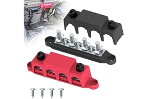 UCKASAYFY Bus Bar 250 A 12 V - Blocco di distribuzione dell'alimentazione con morsettiera da 3/8" (M10), 4 post, con copertura per auto, marine, sistema di batterie (nero e rosso)