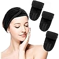 Sibba 3 Pack Spa Headband, Adjustable Headband for Face Wash Makeup Beauty, Facial Loop Yoga Headband Self-Adhesive Towel (Black)