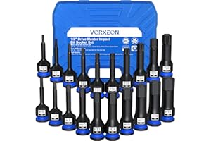 VORXEON Jeu de Embout TORX + ALLEN 20PCS Douilles à Choc 1/2 en Acier S2 Hexagone Métrique 5-19mm/Torx T25-T80 avec Système Anti-Chute Pour Mécaniciens Professionnels et Amateurs de Bricolage