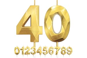 LFWZRY Bougies d'anniversaire pour 40 ans, Numéro d'anniversaire Bougies Doré, 3D Bougies de Gâteau D'anniversaire Décoration, Bougies D'anniversaire, Décorations de Gâteau pour Fête D'anniversaire, Mariage
