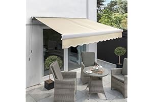 PRIMROSE AWNINGS Primrose 2.5m x 2.0m Manual Electric Awning Full Cassette DIY Patio Awning Gazebo Canopy (8ft 2") Complete with Fittings and Winder Handle (Manual, Ivory)