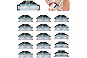 QTKSCEADLNCE 16 Piezas Cuchillas de Afeitar, Mach 3 Turbo Cuchillas de Recambio Cuchillas Manuales 3 Cuchillas Recambios Profesional con Doble Tira de Lubricación Men Shaver Blade para Padre Novio Diario