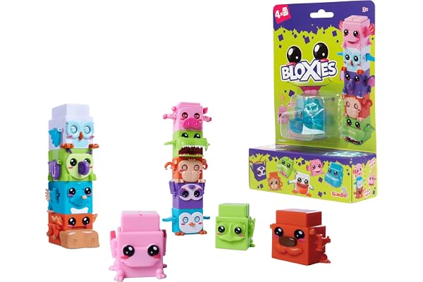 Simba - Bloxies Pack de 4 - Animaux Colorés Carrés à Collectionner - Figurines Articulées - Dès 3 Ans - 105952627S06
